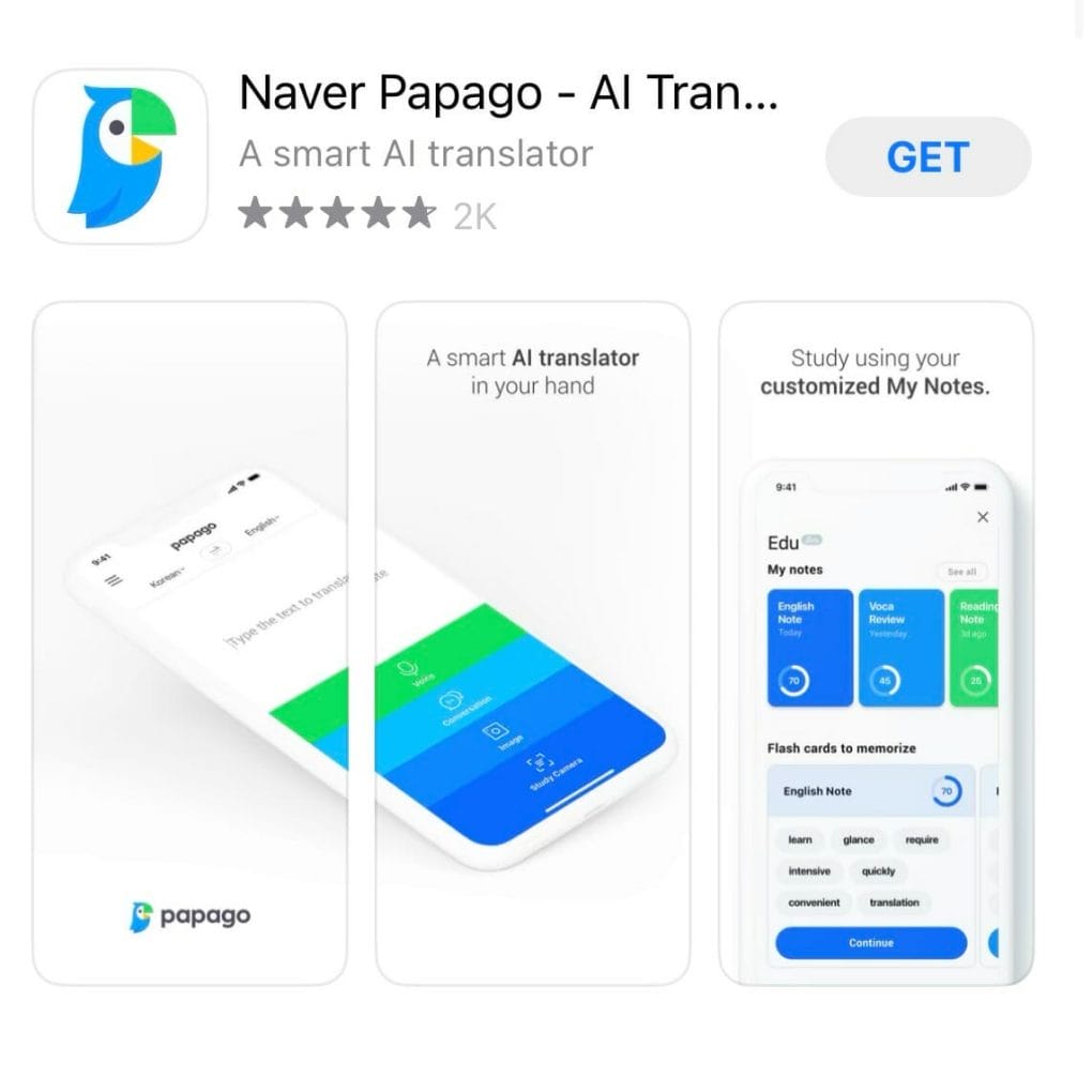 Papago translation app in korea