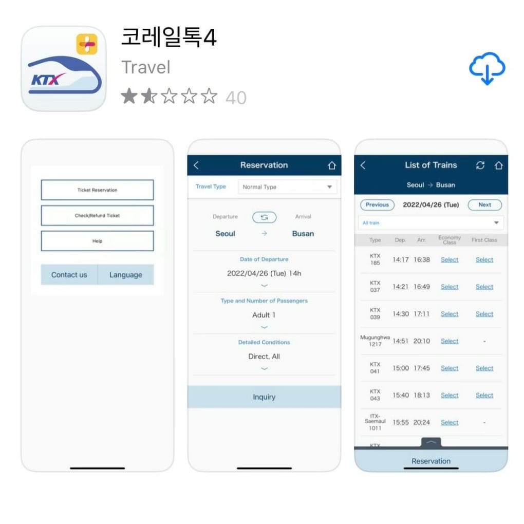 KTX app for South Korea