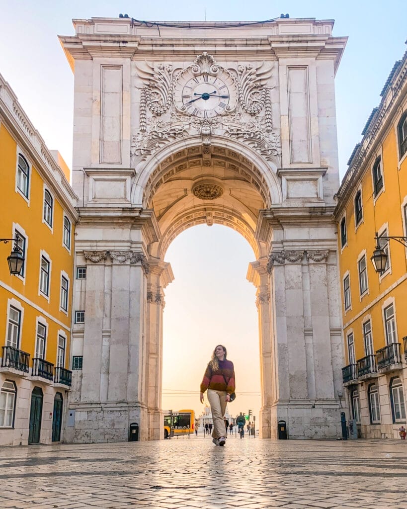 solo travel in Lisbon: sunset and golden arch