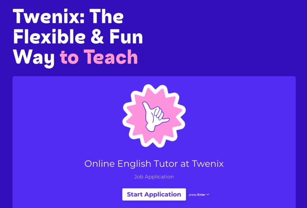 Twenix application screen